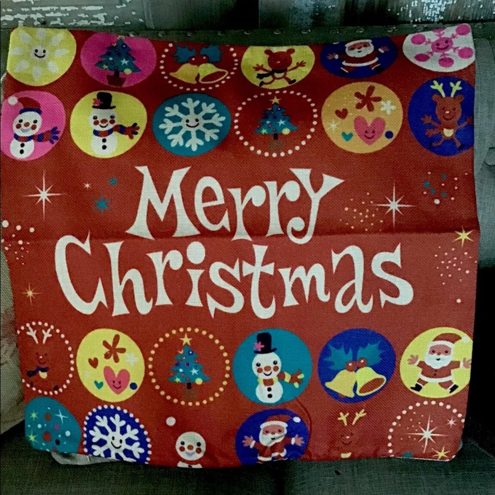 NEW IN PACKAGE Merry Christmas Pillow Cover Retro Look Burlap 18x18